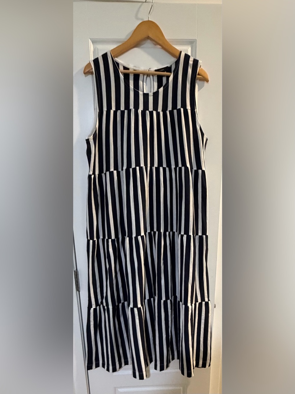J.Crew XL Blue and White Striped Tiered Maxi Dress Sleeveless